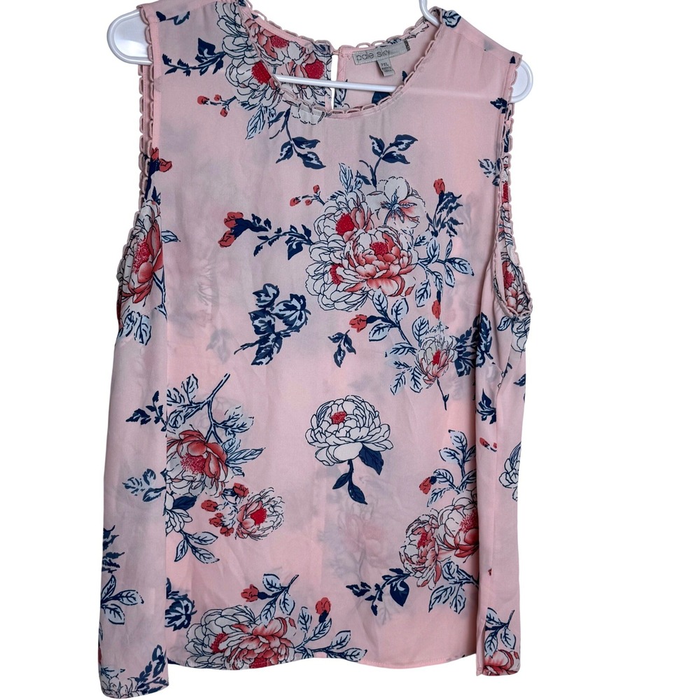 Pale Sky Womens PXL Floral Print Sleeveless Top Pink Blue‎ White Fairy